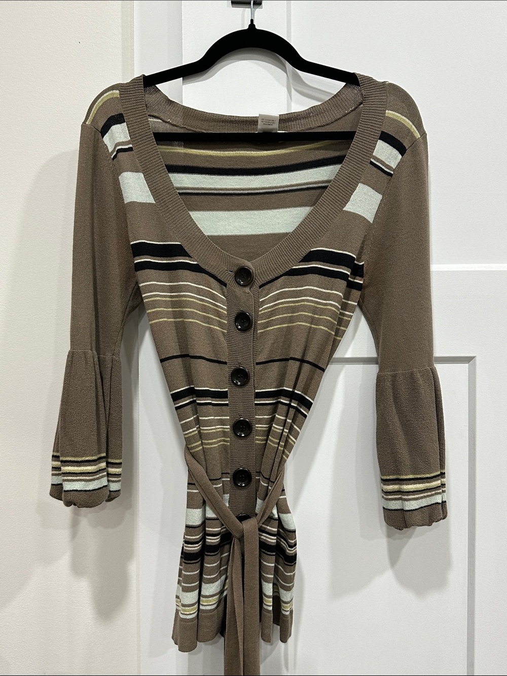 Nanette Lepore Taupe, Black & Ivory Striped Button-Front Cardigan